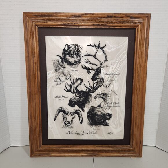 Alaskan Wildlife Alaska Mint Bill Devine 1977 Etched Marble Framed - Picture 1 of 8